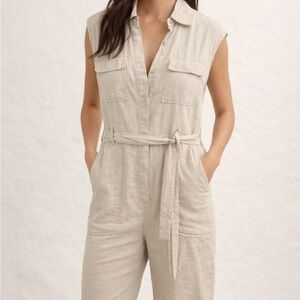 Mango 100% Linen Utility Jumpsuit | XS